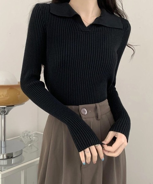 YLEVE シアーリブニットスキッパーポロ YLÈVE / SHEER RIB KNIT SKIPPER POLO | YLÈVE（イレーヴ） ｜【公式