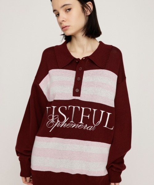 SLY(スライ)の「FRONT LOGO POLO TOPS フロント ロゴ ポロ トップス 秋服 冬服(ポロシャツ・レディース・杢グレー/バーガンディー/ライトブルー・FREE)」の3枚目の写真