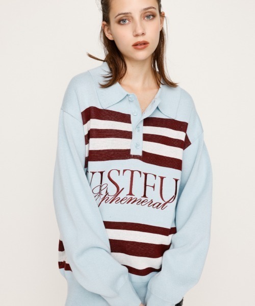 SLY(スライ)の「FRONT LOGO POLO TOPS フロント ロゴ ポロ トップス 秋服 冬服(ポロシャツ・レディース・杢グレー/バーガンディー/ライトブルー・FREE)」の2枚目の写真