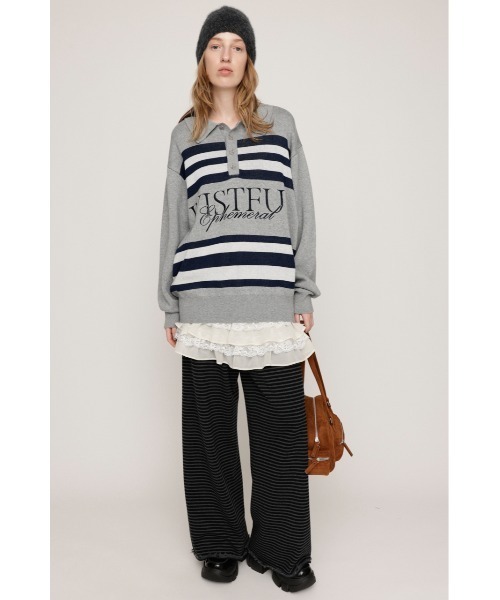 SLY(スライ)の「FRONT LOGO POLO TOPS フロント ロゴ ポロ トップス 秋服 冬服(ポロシャツ・レディース・杢グレー/バーガンディー/ライトブルー・FREE)」の4枚目の写真