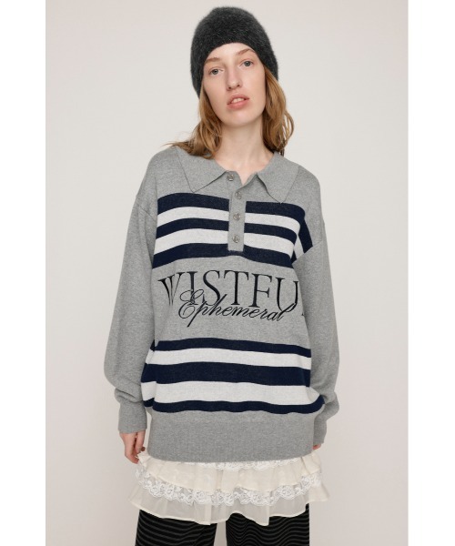 SLY(スライ)の「FRONT LOGO POLO TOPS フロント ロゴ ポロ トップス 秋服 冬服(ポロシャツ・レディース・杢グレー/バーガンディー/ライトブルー・FREE)」の5枚目の写真