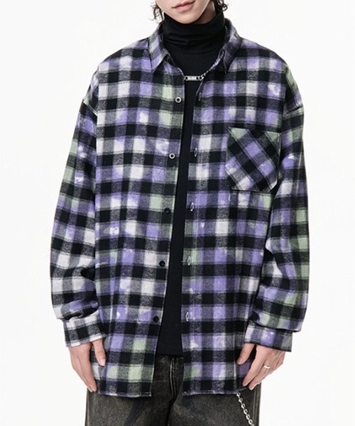 JOHNNY WOLF(ジョニーウルフ)の「LYNX オーバーサイズ アシッド チェックシャツ(シャツ/ブラウス・メンズ・ブラック/オレンジ/マスタード・M/L)」の5枚目の写真