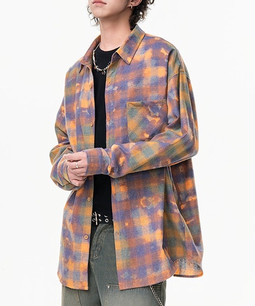 JOHNNY WOLF(ジョニーウルフ)の「LYNX オーバーサイズ アシッド チェックシャツ(シャツ/ブラウス・メンズ・ブラック/オレンジ/マスタード・M/L)」の10枚目の写真