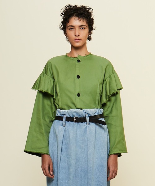 CURRENTAGE（カレンテージ）の「【CURRENTAGE/カレンテージ】Ruffle Ox Blouse（シャツ/ブラウス・レディース・ボルドー/グリーン/ブルー/ベージュ・FREE）」の15枚目の写真