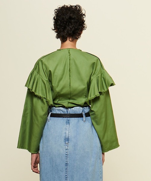 CURRENTAGE（カレンテージ）の「【CURRENTAGE/カレンテージ】Ruffle Ox Blouse（シャツ/ブラウス・レディース・ボルドー/グリーン/ブルー/ベージュ・FREE）」の5枚目の写真