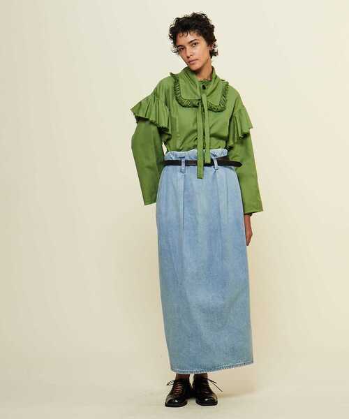 CURRENTAGE（カレンテージ）の「【CURRENTAGE/カレンテージ】Ruffle Ox Blouse（シャツ/ブラウス・レディース・ボルドー/グリーン/ブルー/ベージュ・FREE）」の6枚目の写真