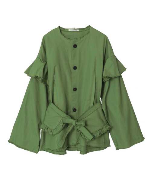 CURRENTAGE（カレンテージ）の「【CURRENTAGE/カレンテージ】Ruffle Ox Blouse（シャツ/ブラウス・レディース・ボルドー/グリーン/ブルー/ベージュ・FREE）」の7枚目の写真