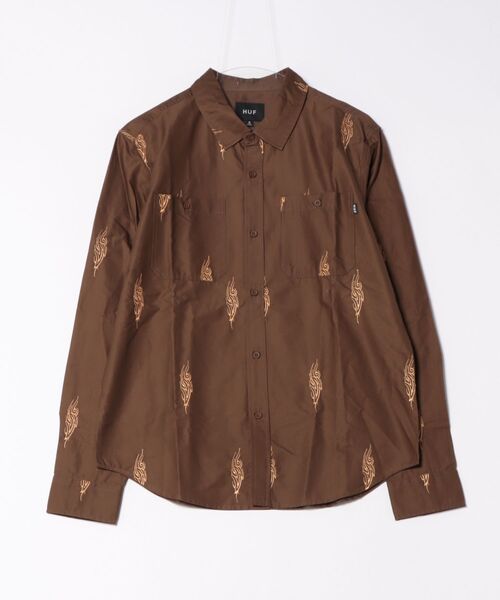 HUF(ハフ)の「【HUF】Larkin Embroidered Work(シャツ/ブラウス・メンズ・ブラウン・MEDIUM/SMALL)」の1枚目の写真