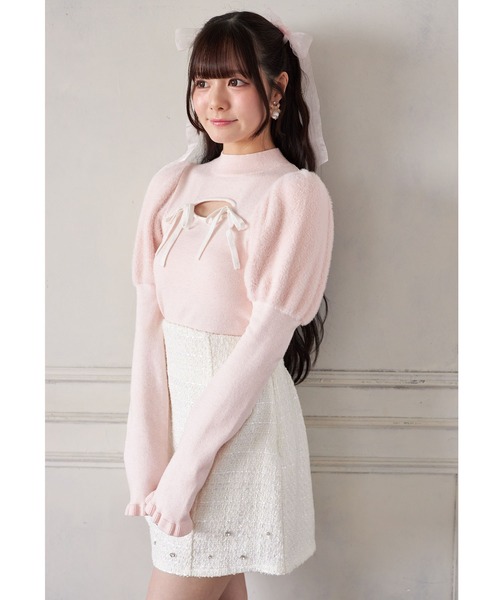 Suyunn(スユン)の「リボン付きパフスリーブラメシャギーニットプルオーバー(ニット/セーター・レディース・ホワイト/ピンク・M)」の16枚目の写真