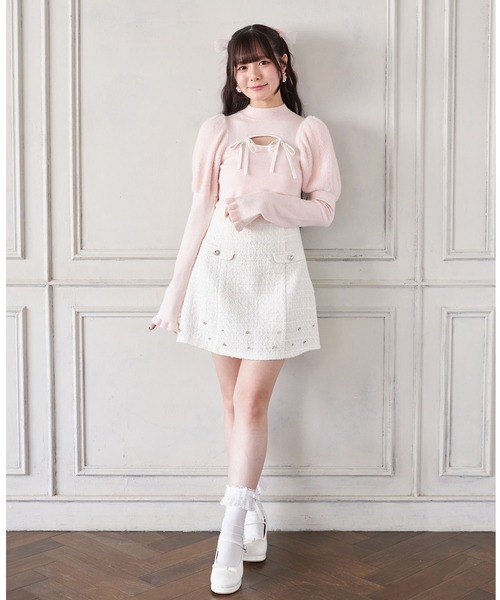 Suyunn(スユン)の「リボン付きパフスリーブラメシャギーニットプルオーバー(ニット/セーター・レディース・ホワイト/ピンク・M)」の12枚目の写真