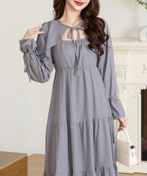 ボレロ風 ブラウス付き ティアード ロング ワンピース（ワンピース