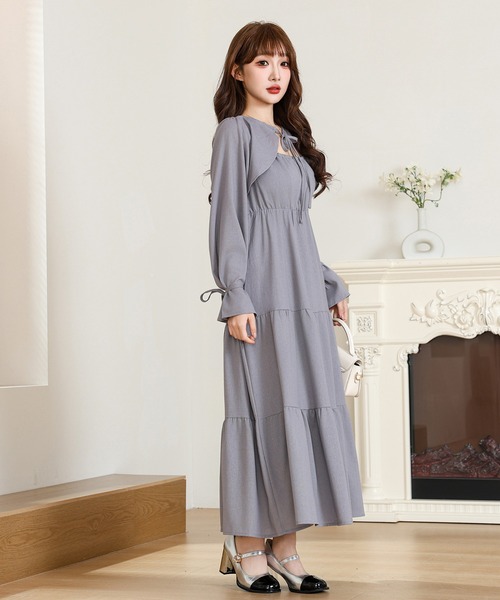 セール】ボレロ風 ブラウス付き ティアード ロング ワンピース