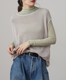 メッシュノースリーブニットトップス