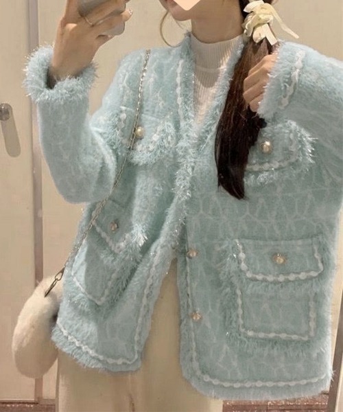 Miniministore(ミニミニストア)の「ツイード風ニットジャケットレディース上品(ブルゾン・レディース・ブラック/オフホワイト/ピンク/ブルー・FREE)」の19枚目の写真
