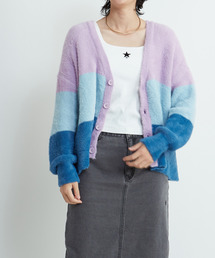 MULTI BORDER FEATHER KNIT CARDIGAN