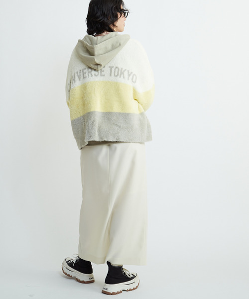 CONVERSE TOKYO(コンバーストウキョウ)の「MULTI BORDER FEATHER KNIT CARDIGAN(ニット/セーター・レディース・ブルー/チャコールグレー/イエロー・FREE)」の6枚目の写真
