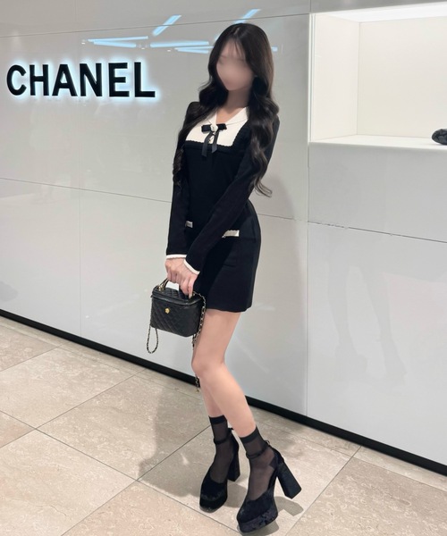 ALLuRing ChaRm(アリュリングチャーム)の「【ALLuRing ChaRm × c_mk7o】Feminine Ribbon Mini Dress / フェミニンリボンミニワンピース(ワンピース・レディース・ブラック・FREE)」の8枚目の写真