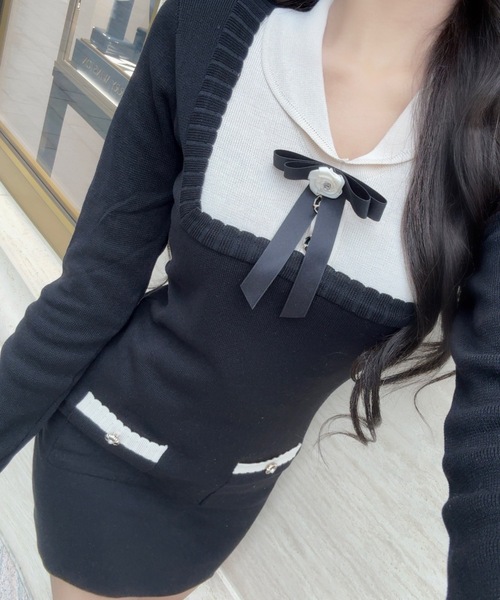 ALLuRing ChaRm(アリュリングチャーム)の「【ALLuRing ChaRm × c_mk7o】Feminine Ribbon Mini Dress / フェミニンリボンミニワンピース(ワンピース・レディース・ブラック・FREE)」の4枚目の写真