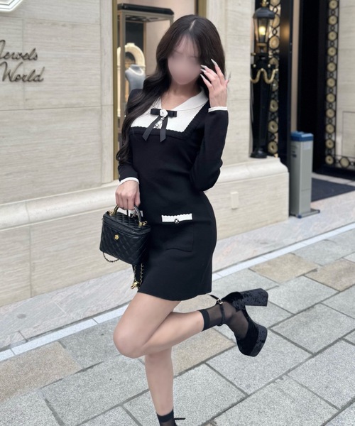ALLuRing ChaRm(アリュリングチャーム)の「【ALLuRing ChaRm × c_mk7o】Feminine Ribbon Mini Dress / フェミニンリボンミニワンピース(ワンピース・レディース・ブラック・FREE)」の9枚目の写真