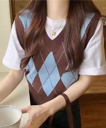 ammy. | 【 ammy. / エイミードット 】 レトロ アーガイル Vネック ベスト(ベスト)