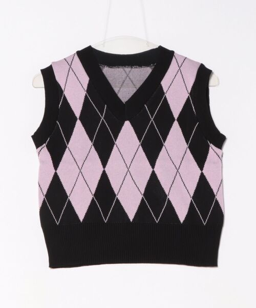 ammy.(エイミードット)の「【 ammy. / エイミードット 】 レトロ アーガイル Vネック ベスト(ベスト・レディース・ブラウン/ピンク/ブラック・FREE)」の6枚目の写真