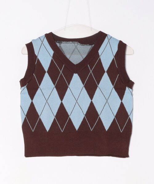 ammy.(エイミードット)の「【 ammy. / エイミードット 】 レトロ アーガイル Vネック ベスト(ベスト・レディース・ブラウン/ピンク/ブラック・FREE)」の7枚目の写真