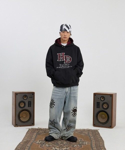 HOODHOOD(フッドフッド)の「【UNISEX】HOODHOOD/チェックアップリケフード(パーカー・レディース・ブラック/ライトグレー・MEDIUM/LARGE)」の3枚目の写真