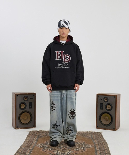 HOODHOOD(フッドフッド)の「【UNISEX】HOODHOOD/チェックアップリケフード(パーカー・レディース・ブラック/ライトグレー・MEDIUM/LARGE)」の4枚目の写真