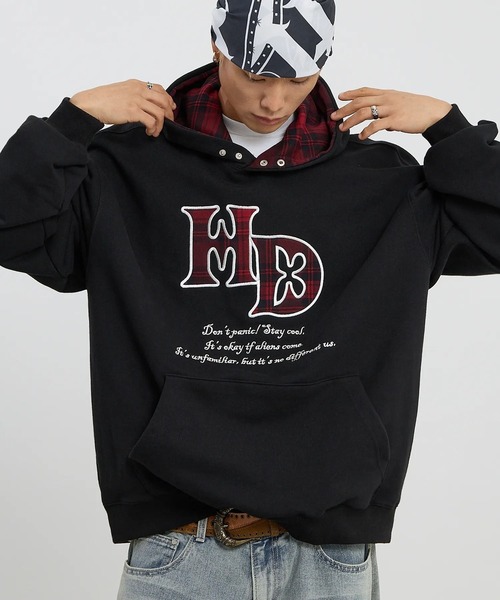 HOODHOOD(フッドフッド)の「【UNISEX】HOODHOOD/チェックアップリケフード(パーカー・レディース・ブラック/ライトグレー・MEDIUM/LARGE)」の6枚目の写真