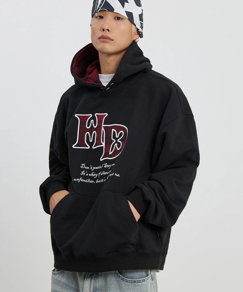 HOODHOOD(フッドフッド)の「【UNISEX】HOODHOOD/チェックアップリケフード(パーカー・レディース・ブラック/ライトグレー・MEDIUM/LARGE)」の7枚目の写真