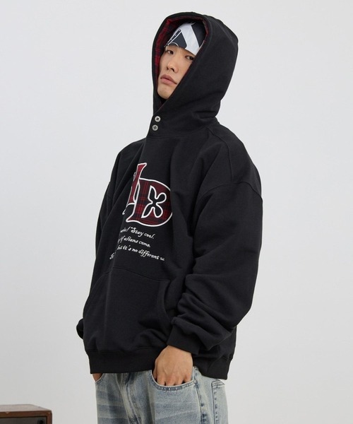 HOODHOOD(フッドフッド)の「【UNISEX】HOODHOOD/チェックアップリケフード(パーカー・レディース・ブラック/ライトグレー・MEDIUM/LARGE)」の8枚目の写真