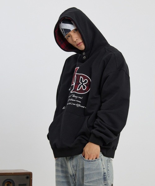 HOODHOOD(フッドフッド)の「【UNISEX】HOODHOOD/チェックアップリケフード(パーカー・レディース・ブラック/ライトグレー・MEDIUM/LARGE)」の9枚目の写真