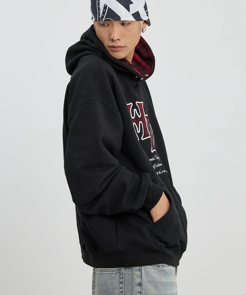 HOODHOOD(フッドフッド)の「【UNISEX】HOODHOOD/チェックアップリケフード(パーカー・レディース・ブラック/ライトグレー・MEDIUM/LARGE)」の11枚目の写真