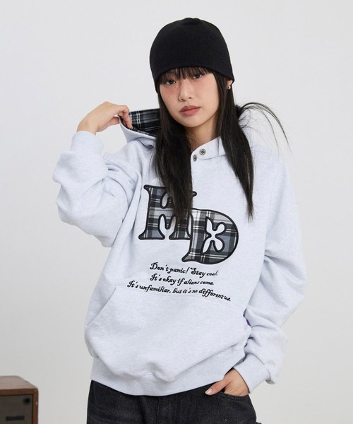 HOODHOOD(フッドフッド)の「【UNISEX】HOODHOOD/チェックアップリケフード(パーカー・レディース・ブラック/ライトグレー・MEDIUM/LARGE)」の19枚目の写真