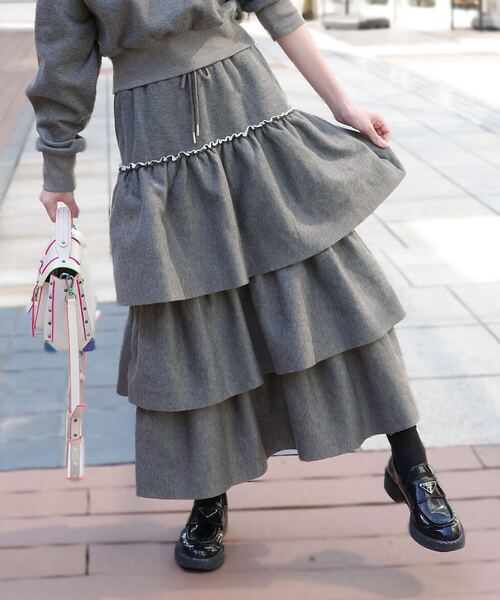 双松桃子さんコラボ ]裏起毛スウェットティアードスカート（スカート