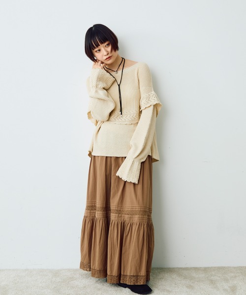 Crisp（クリスプ）の「ラウンドフリルショートニット（ニット/セーター・レディース・マスタード/アイボリー・FREE）」の4枚目の写真