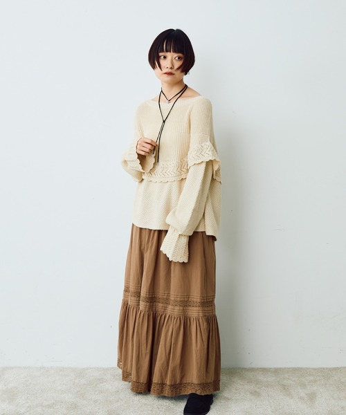 Crisp（クリスプ）の「ラウンドフリルショートニット（ニット/セーター・レディース・マスタード/アイボリー・FREE）」の5枚目の写真