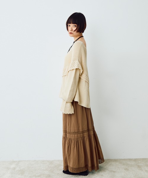 Crisp（クリスプ）の「ラウンドフリルショートニット（ニット/セーター・レディース・マスタード/アイボリー・FREE）」の6枚目の写真