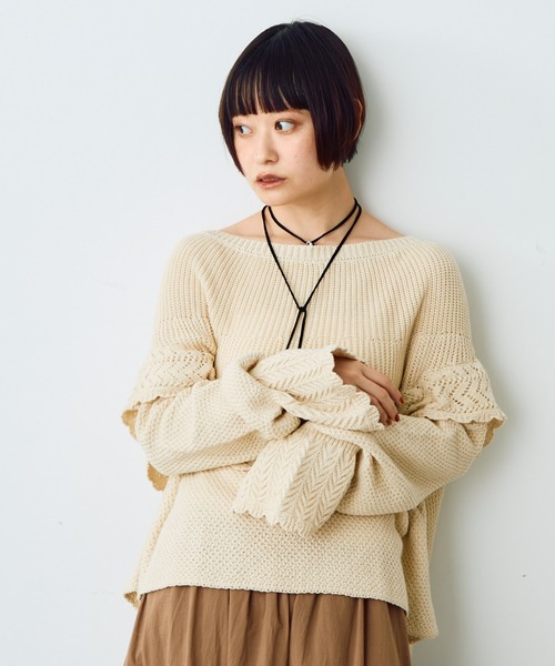 Crisp（クリスプ）の「ラウンドフリルショートニット（ニット/セーター・レディース・マスタード/アイボリー・FREE）」の8枚目の写真