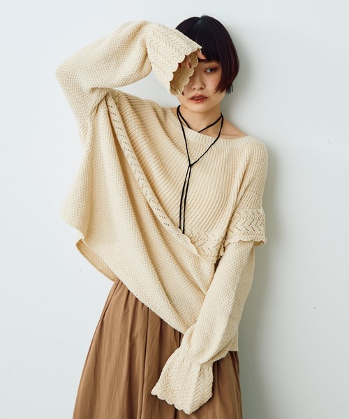 Crisp（クリスプ）の「ラウンドフリルショートニット（ニット/セーター・レディース・マスタード/アイボリー・FREE）」の9枚目の写真