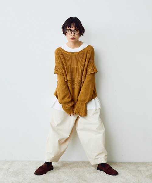 Crisp（クリスプ）の「ラウンドフリルショートニット（ニット/セーター・レディース・マスタード/アイボリー・FREE）」の13枚目の写真