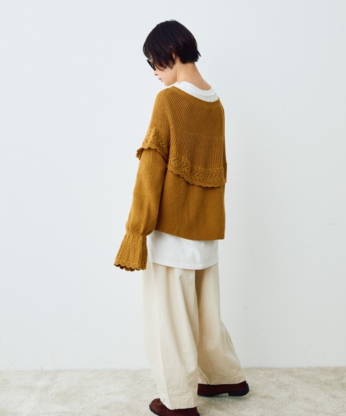Crisp（クリスプ）の「ラウンドフリルショートニット（ニット/セーター・レディース・マスタード/アイボリー・FREE）」の15枚目の写真