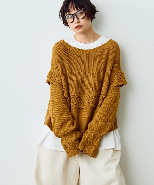 Crisp（クリスプ）の「ラウンドフリルショートニット（ニット/セーター・レディース・マスタード/アイボリー・FREE）」の17枚目の写真