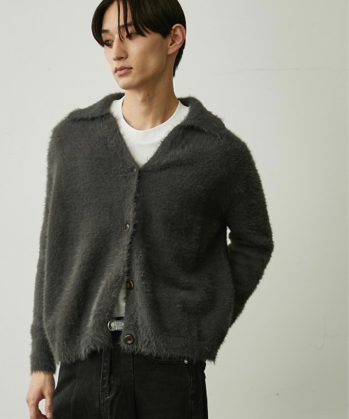 セール】Fuzzy Collared Knit Cardigan / 襟付シャギーニット