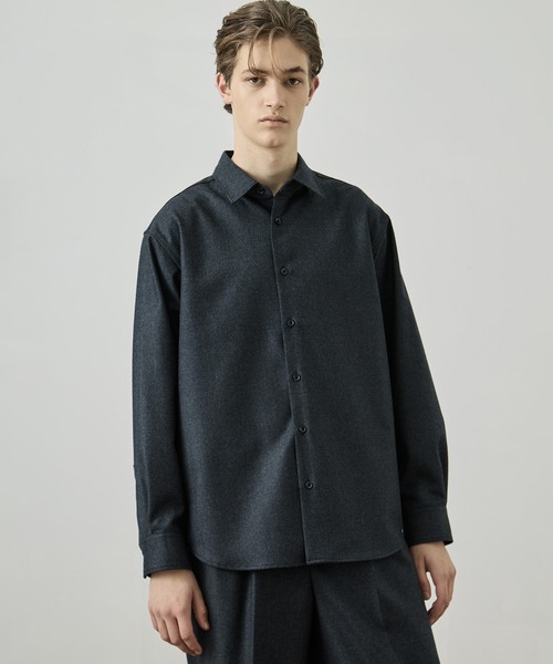 ロエフ　ウール　フラノ レギュラーカラーシャツ　ターコイズブルー ロエフ ウール フラノ レギュラーカラーシャツ ターコイズブルー