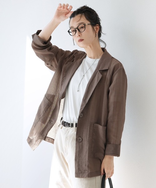 Yeoun(ヨウン)の「シアーテーラードジャケット(テーラードジャケット・レディース・ブラウン/パープル/ブラック・M)」の3枚目の写真