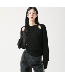 Ribbed Cut-out Knit BLACK
