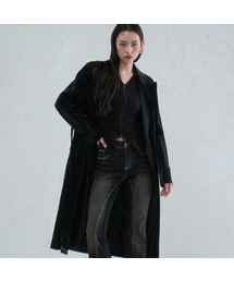 Raven Art Leather Long Jacket BLACK