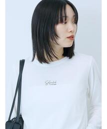 Samansa Mos2 blue | ワンポイント刺繍プルオーバー(Tシャツ/カットソー)