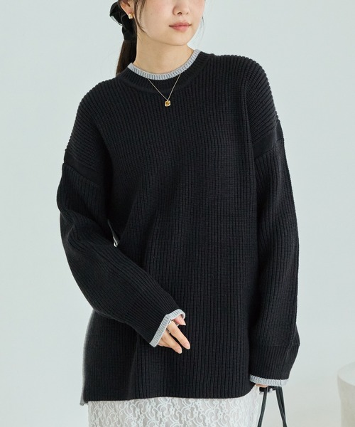 LAVEANGE（ラビアンジェ）の「【洗える】配色ライン畦編みニットプルオーバー（ニット/セーター・レディース・ピンク/チャコールグレー/ブラック・3L/4L/F）」の14枚目の写真
